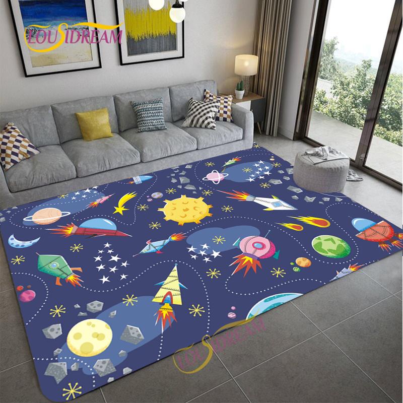 Cartoon Space Universe Planet Carpet for Living Room Bedroom Sofa Area Rug Kitchen Door Un-slip Floor Mat Alfombra Birthday gift