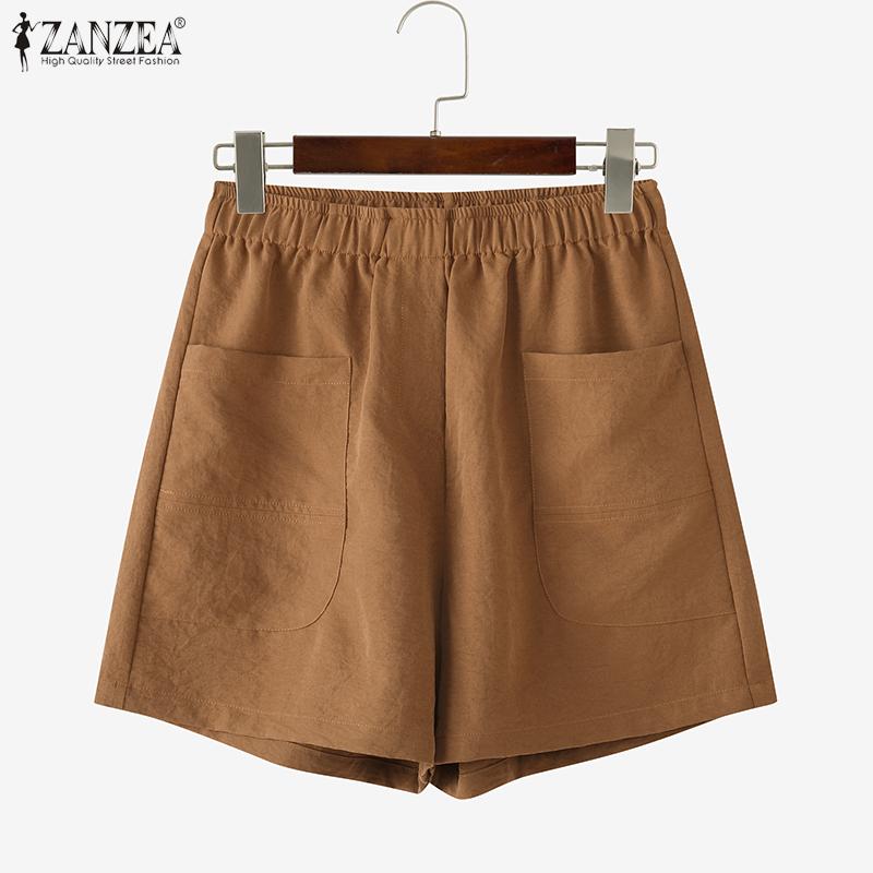 ZANZEA Women Summer Elastic Waist Solid Color Loose Short Pants