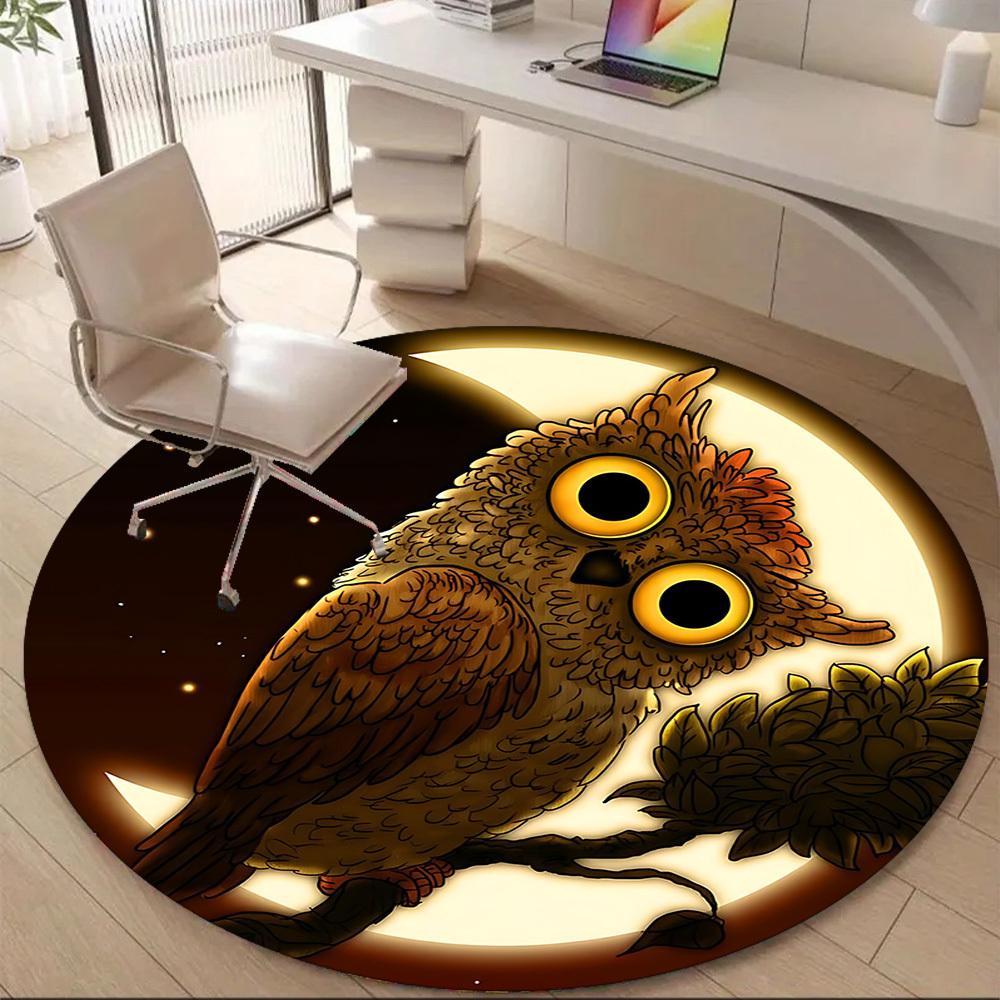 1PC Moonlit Owl Office Round Area Rug, Mat Suitable For Office, Under Office Chairs Bedroom Living Room Home Decor, Room Deco