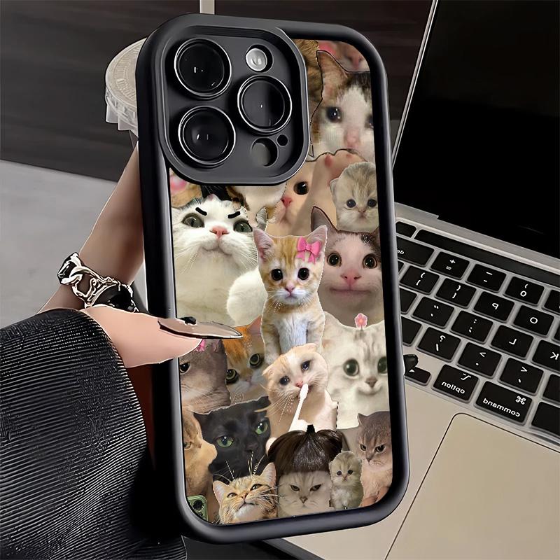 Phone Case for iPhone 17 Air 16E 15 16 Pro Max Crying Cats Combine Memes Cover 14 Plus 13 12 Mini Soft Shell Silicone Fundas