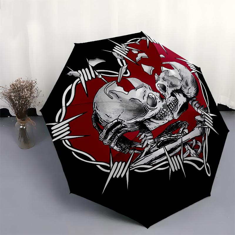 1pc Barbed Wire Skulls Heart Umbrella with Plastic Handle, Suitable for All Seasons Outdoor PT374