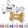 Personalized Glitter Bone Dog Tag Custom Pet ID Tag with Name Phone, Double Sided Collar Pendant for Dogs Cats
