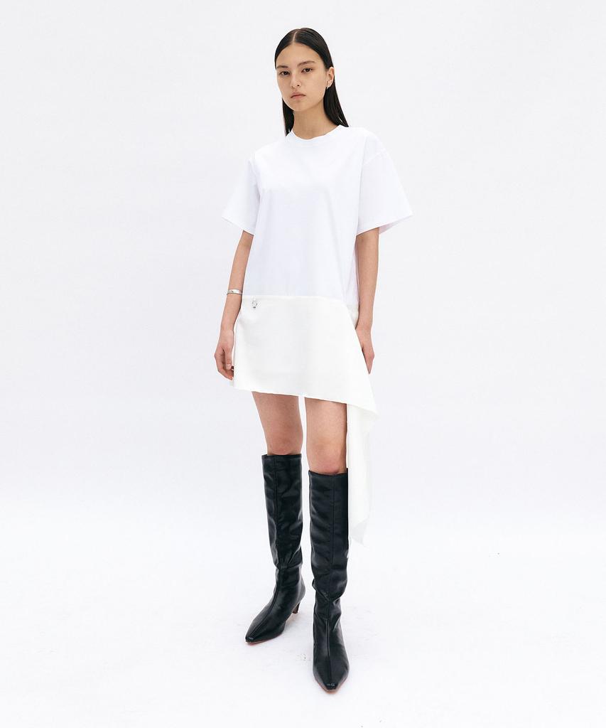 Yunse Draped Satin Dress (White)
