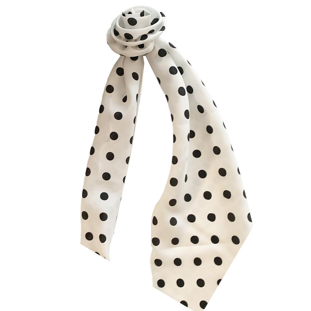Silk Like Long Scarf Elegant Neck Decoration with Round Dot and Rose Flower Pattern for Fashion Forward Women