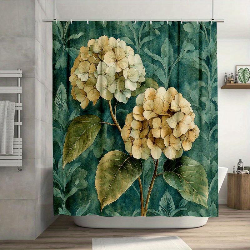

1Pc Hydrangea Print Shower Curtain - Cartoon Theme, 71X71 Inch, Polyester, 12 Hooks, Hand Wash, Woven Texture W60H190(CM)-1 Pcs