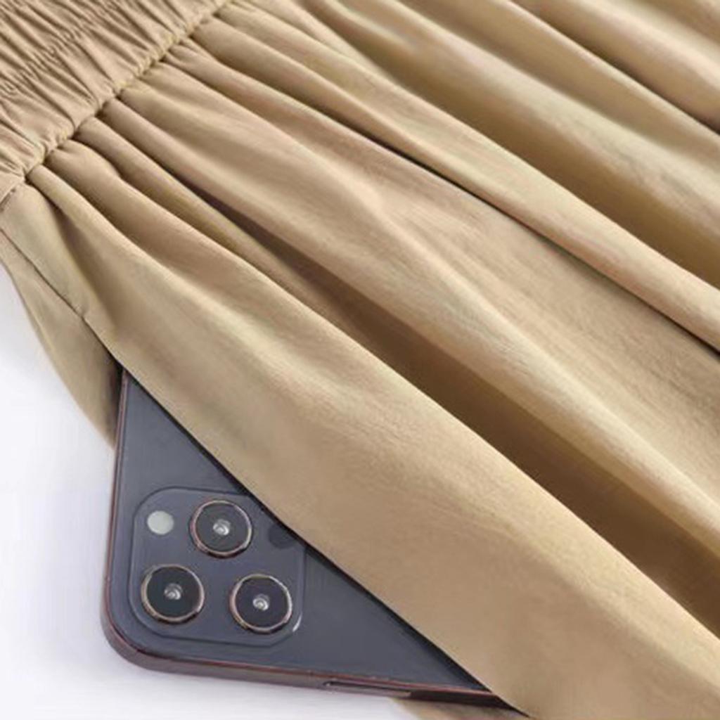 Yousheng Damen Midirock Elastischer Hoher Bund A-Linie Langer Rock mit Taschen Einfarbiger Dünner Stil Rock Schlankmachendes Design Rock