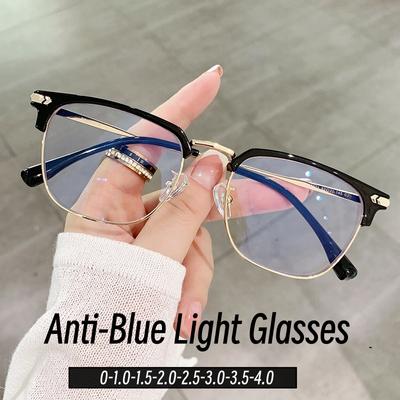 New Mens Ultra-light Pure Titanium Myopia Glasses Anti-Blue Light Near Sight OpticalGlasses Vintage Half Frame Short Sight Eyewear