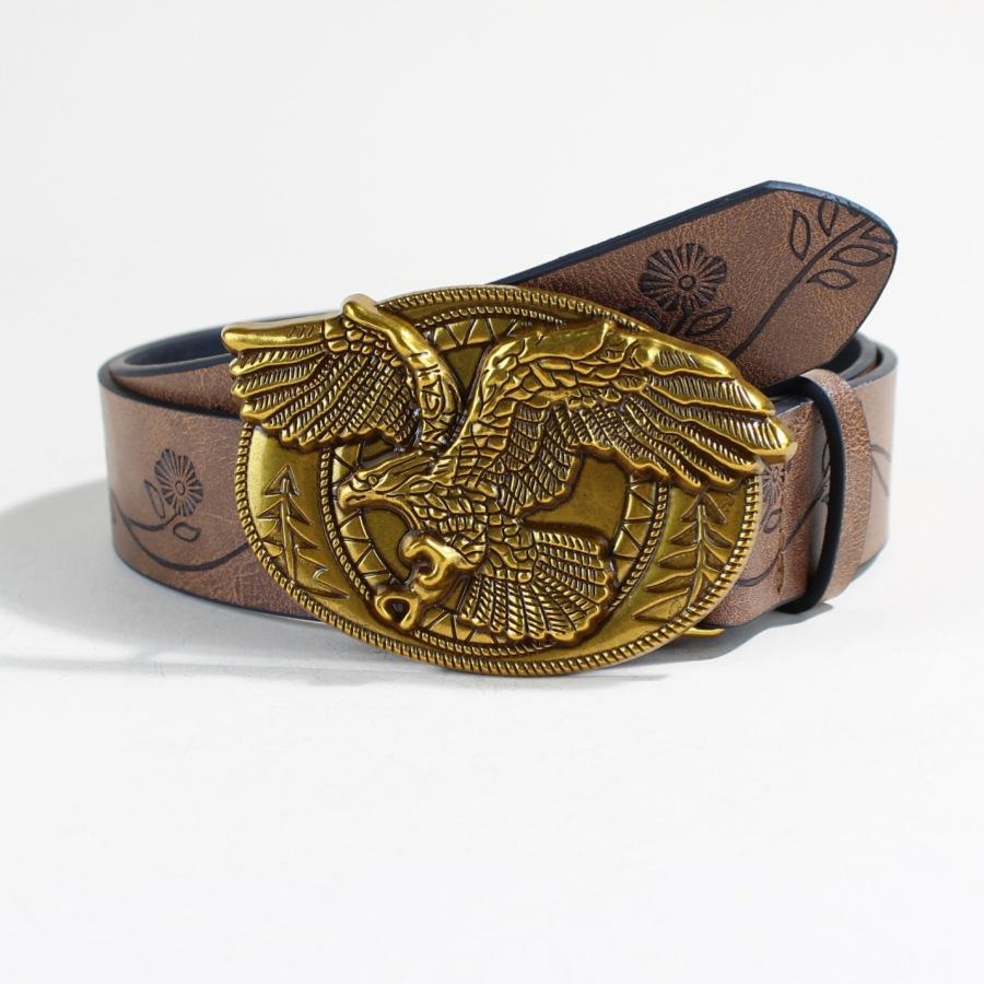 Western Denim Flying Eagle Buckle Belt Unisex Vintage Punk Embossed Belt