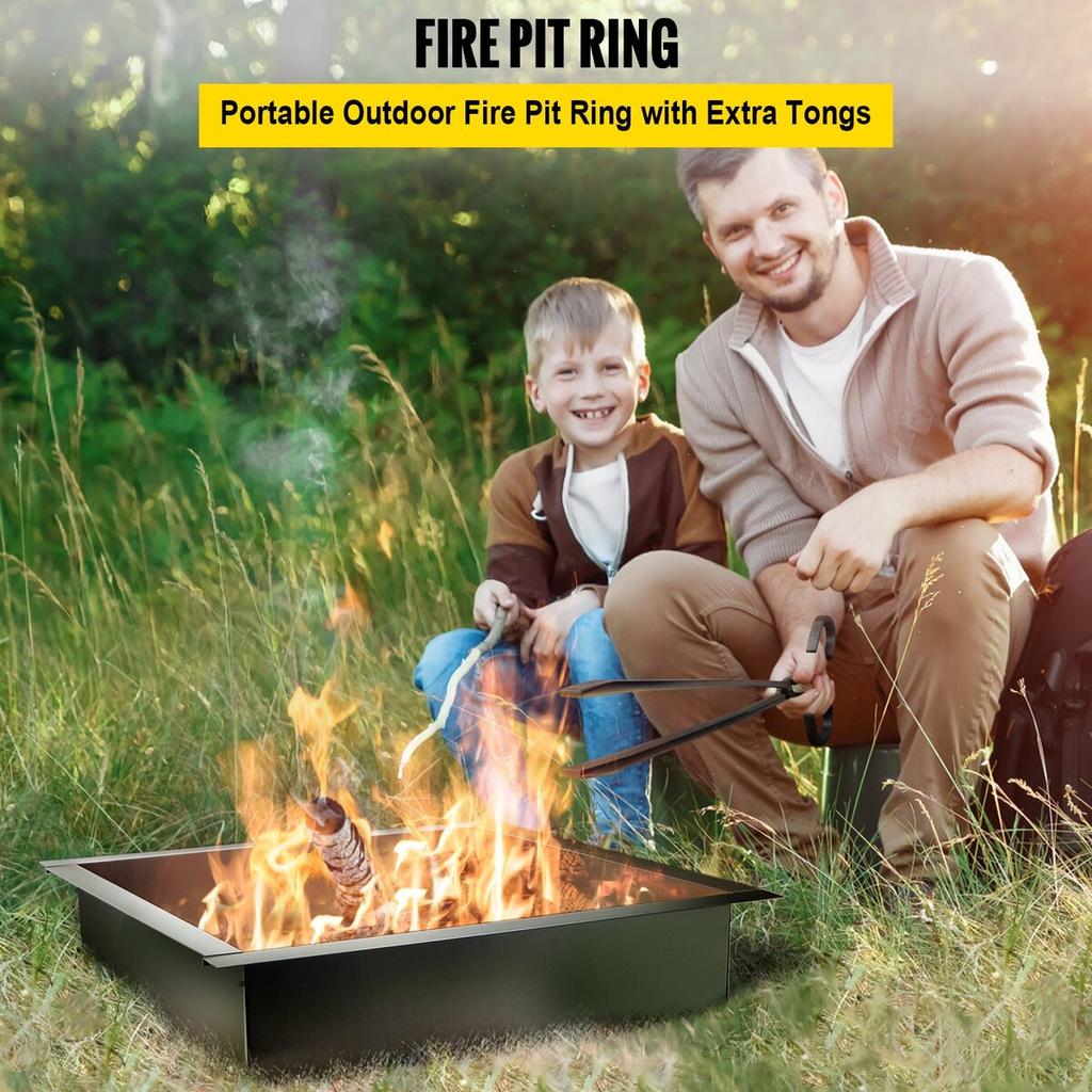 Fire Pit Ring, 36-Inch Outer/30-Inch Inner Diameter Fire Pit Insert,1.5 Mm Thickness Fire Ring, DIY Steel Ring with Tongs In-Ground Fire Pit Liner for