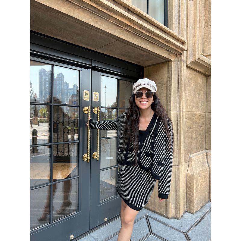 

Blacknini Yin Waffle/Twill Silver Onion Texture Wool Knitting Outwear/Vest/Skirt Three-Piece Set Skirt M