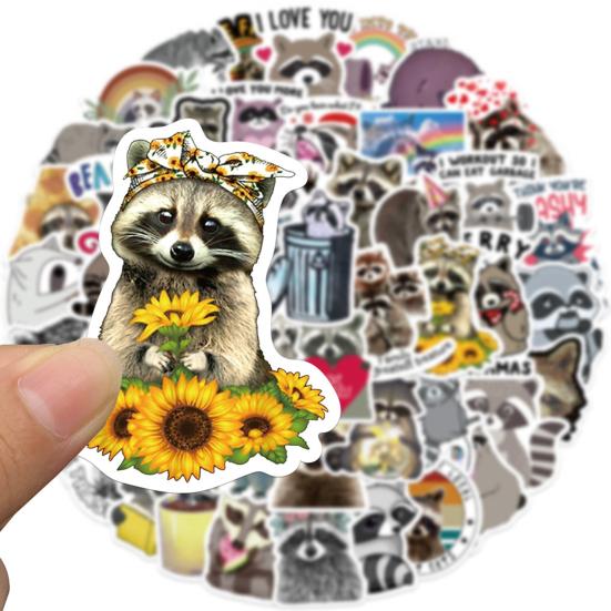 50Pcs Graffiti Stickers Self-adhesive Waterproof Strong Stickiness Exquisite Pattern Wide Application Decorative PVC Lovely Cartoon Animal Raccoon