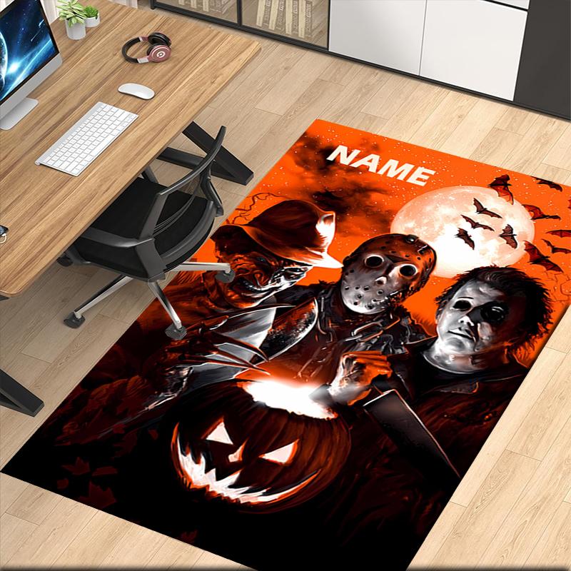 Custom Name Halloween horror Printed Carpet, for Office Chair Living Room Bedroom Kitchen Room Decor Gifts.