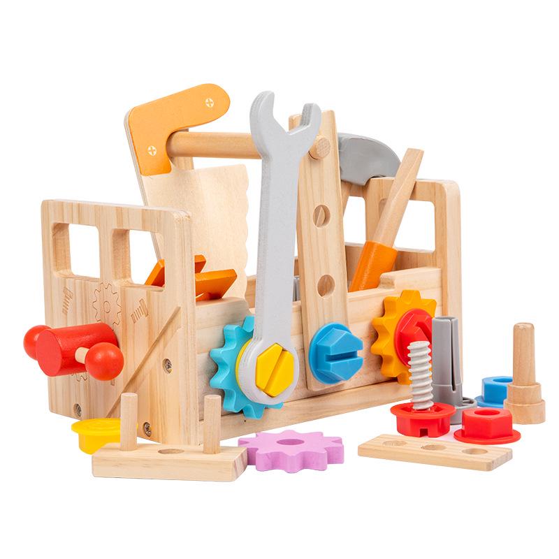 Portable Wooden Toolbox Toy for Kids - Enhances Hand-Eye Coordination with Screws, Nuts, and Disassembly Activities.