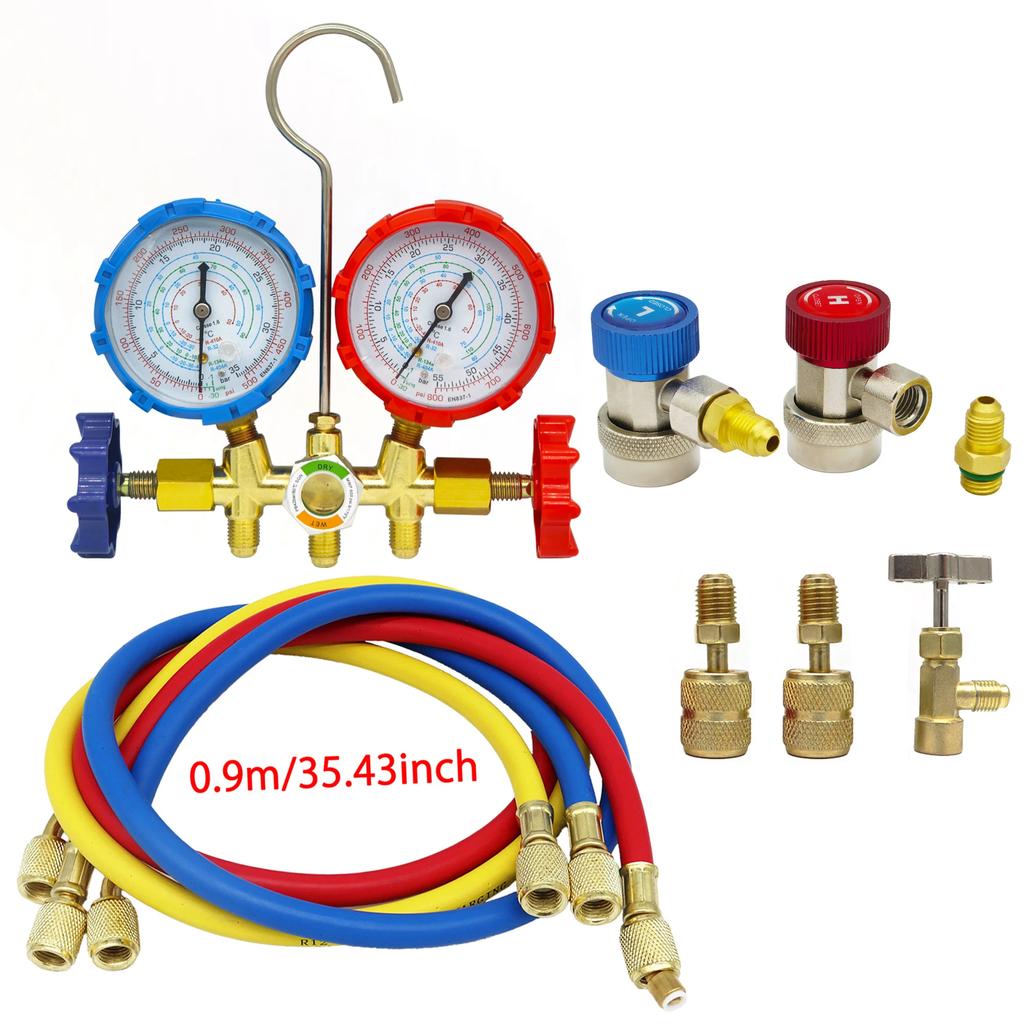 3-Way AC Manifold Gauge Set W/ Hoses for R410A/R32/R134a/R404A | Automotive HVAC Refrigerant Diagnostic Tool
