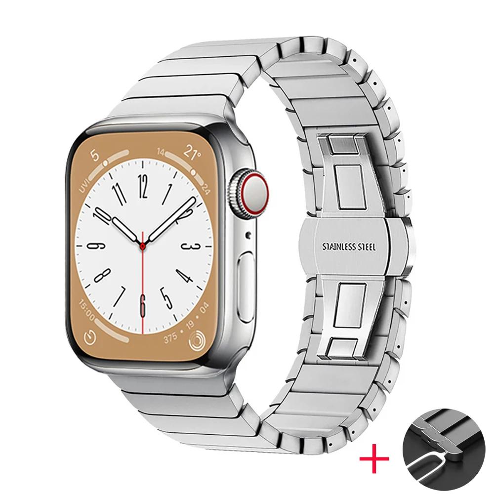 

Metal Link Bracelet Strap for Apple Watch Band 45mm 49mm 44mm 41mm 42mm 46mm Stainless Steel Belt iWatch Ultra 11 10 9 8 7 Belt S11-10 46mm 44 45 49 серебряный