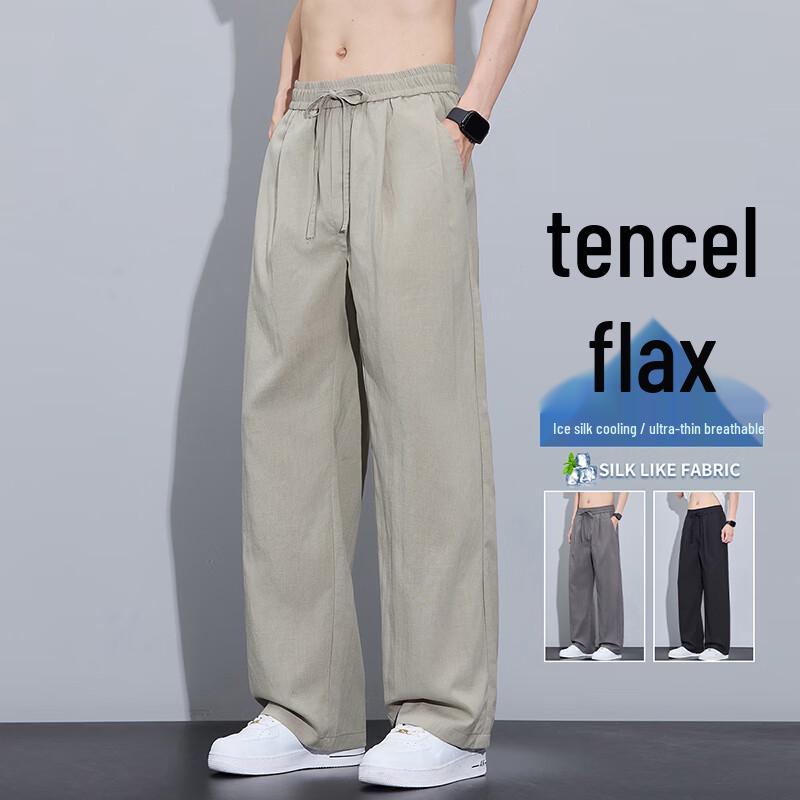 MEDE Men s Tencel Linen Blend Casual Straight-Leg Pants 3XL