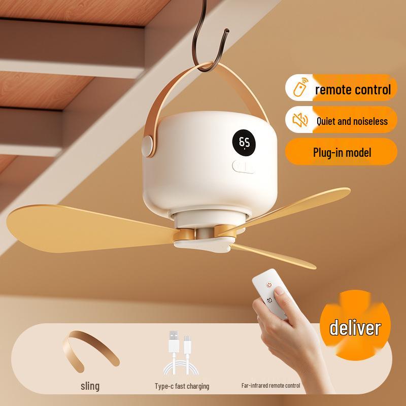 

USB Rechargeable Ceiling Fan with Remote & Night Light for Dormitories and Homes