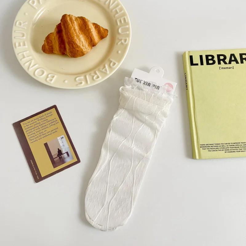 

Носки с оборками женские летние ультратонкие прозрачные однотонные свободные длинные носки JK Lolita Sweet Girls милые сетчатые кружевные носки EUR 34-39