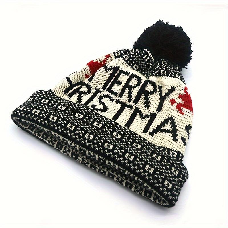 Fleece-Lined Knitted Christmas Hat with Pom-Pom - High Elastic Thick Warm Winter Beanie for Adults,Christmas Hat, Elastic Warmth