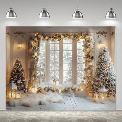 Christmas Day Party Decoration Background Cloth Winter Snow Scene Christmas Tree Wall Tapestry Suitable for Home Outdoor