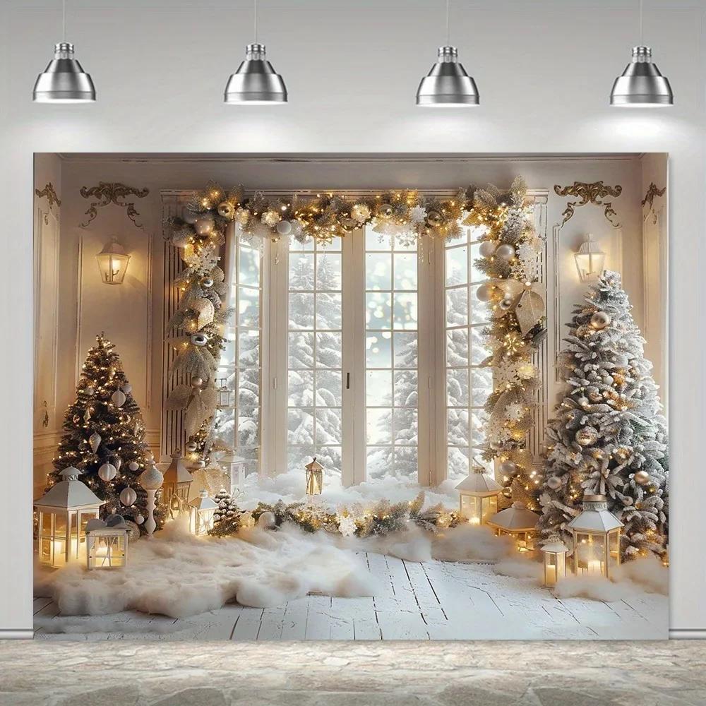 

Christmas Day Party Decoration Background Cloth Winter Snow Scene Tree Wall Tapestry Suitable Home Outdoor Curtain Made Of Polyester Washable W100*H70(CM)-Grommet top&1PCS