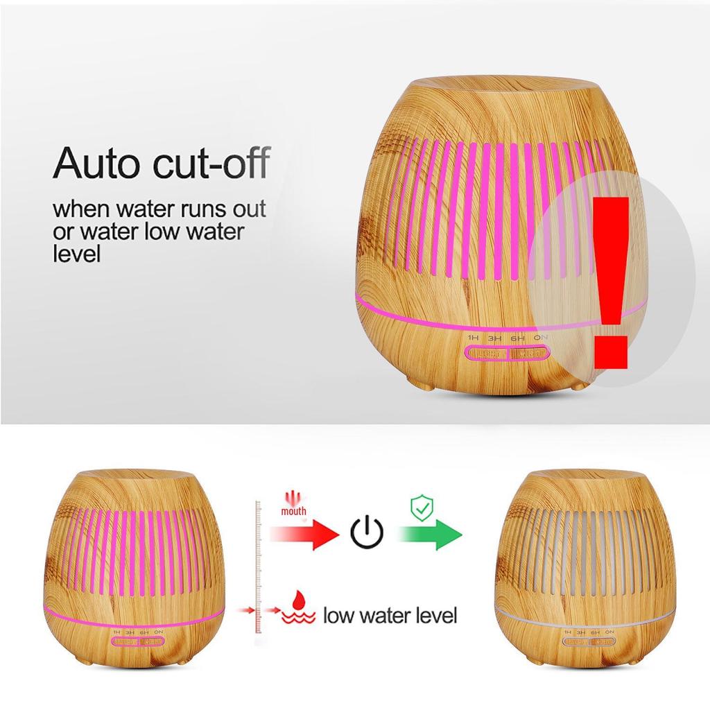 500ml Wood Grain Aromatherapy Diffuser & USB Humidifier - Large Capacity, Retro Design
