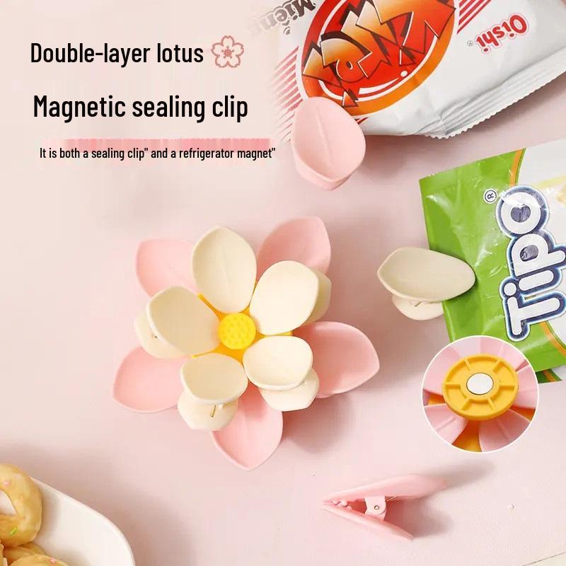 Lotus Double-Layer Magnetic Sealing Clip: Kitchen Moisture-Proof Bag Sealer