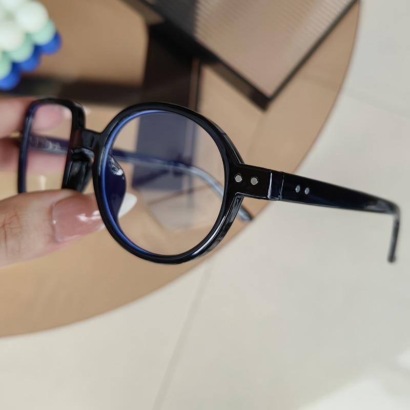 Left Square Right Round Transparent Fashion Novelty Glasses Clear Computer Anti Blue Light Eyeglasses PC Frame and Lens, Full Rim, Decorative Lens