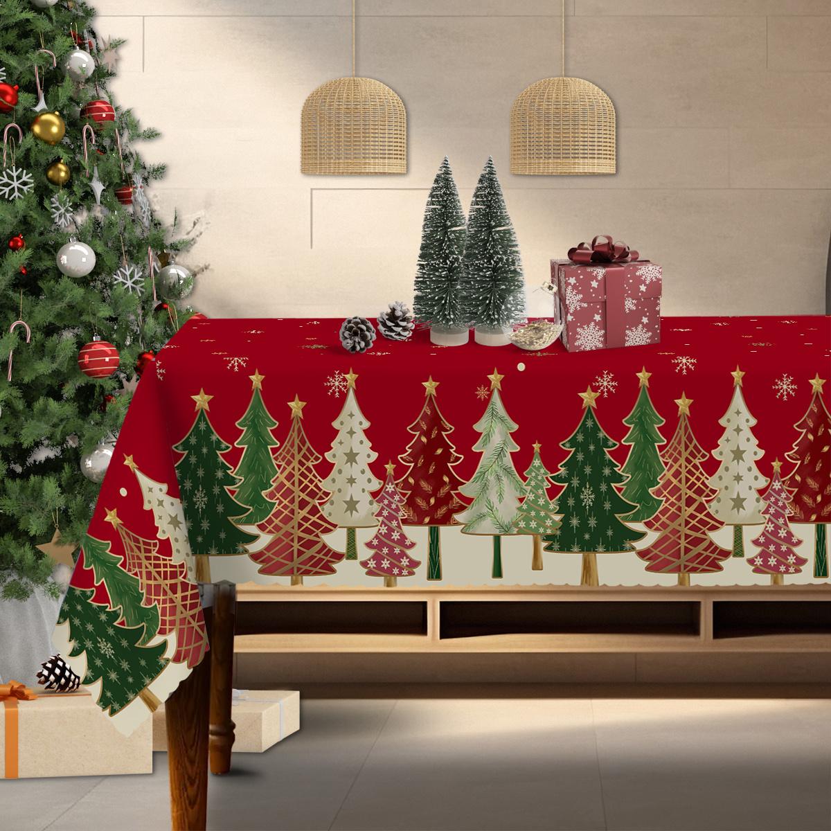 

Merry Christmas Tree Snowflake Polyester Tablecloth For Table Decor Winter Xmas Kitchen Dining Table Cloth Christmas Decorations 90x140cm