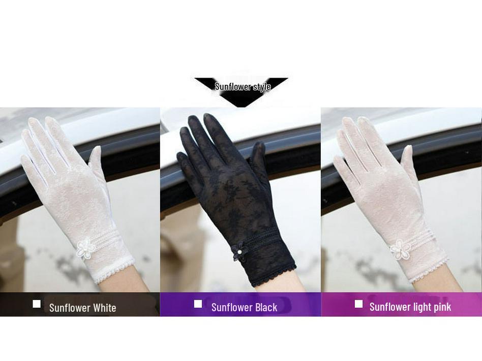 Women's Summer Sun Protection Ice Silk Touch Screen Lace Gloves - Short, Breathable, Anti-Slip, Full Finger for Driving