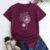 Summer Round Neck Dandelion Dragonfly Pattern Printed Top Fashionable Casual Short Sleeved Women's Pure Cotton T-shirts