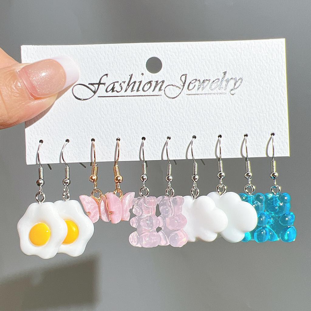 New Cute Cartoon Animal Fruit Earrings Set for Women Girl Simulated Resin Acrylic Food Drink Icecream DIY Dangle Earring Jewelry