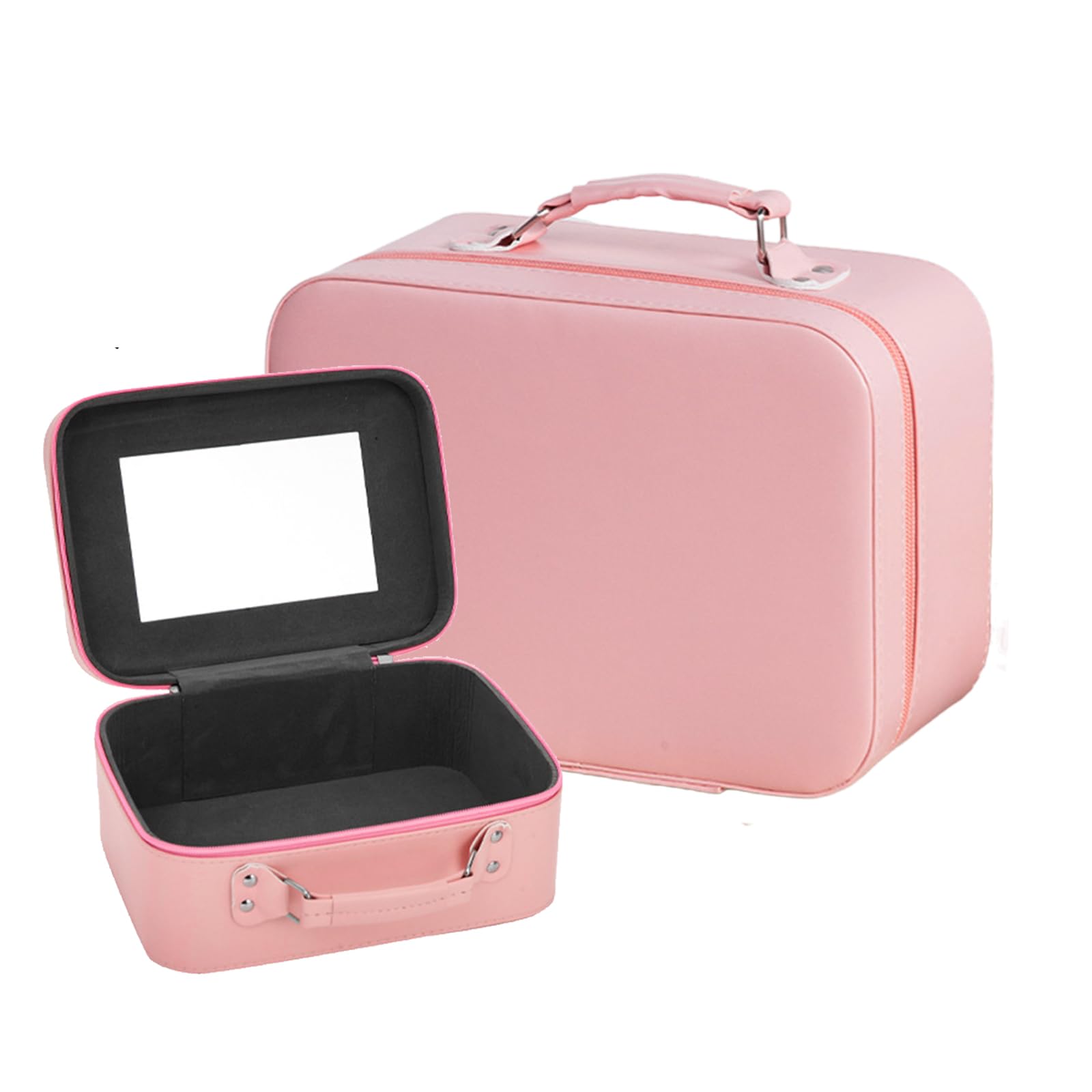 

Siomlana Простой ПУ Бокс для макияжа с большим объемом для хранения, Большая косметичка для туалетных принадлежностей, Органайзер для косметики для путешествий с зеркалом, Кейс, розовый