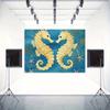 2D Vintage Nautical Seahorse Backdrop 2D Flat Print Blue Ocean Starfish Background