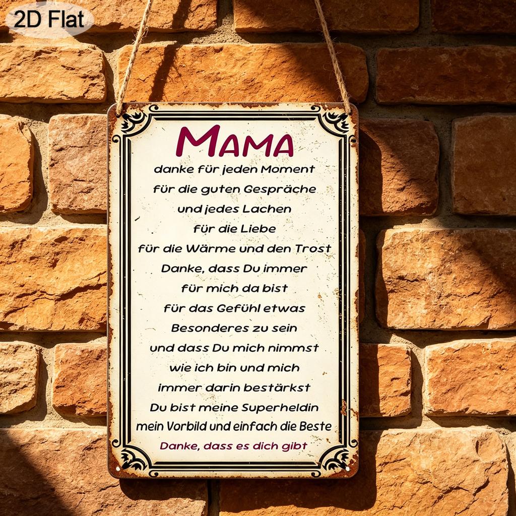 2D Flat 1pc "Mama" German Thank You Metal Sign 7.87x11.81inch - Aluminum Heartfelt Mother's Day Decor for Home, Kitchen, Bedroom - Durable Dustproof