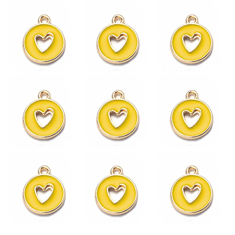 10 pezzi/lotto Cuore d'Amore Rotondo Smalto Ciondoli Double Face Ciondolo Fatto a Mano Per Braccialetto Fai da Te Creazione Gioielli 14,5x11,5 mm Vendita all'Ingrosso
