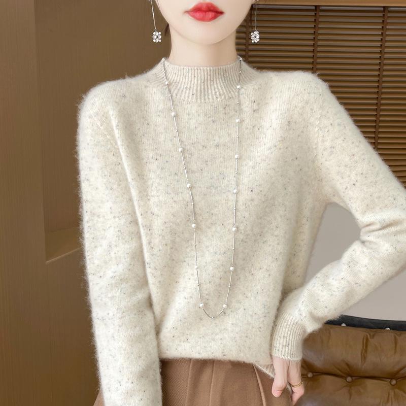 Elegant Advanced Style Seamless Half-High Women's Pullover Sweater in 100% Pure Wool