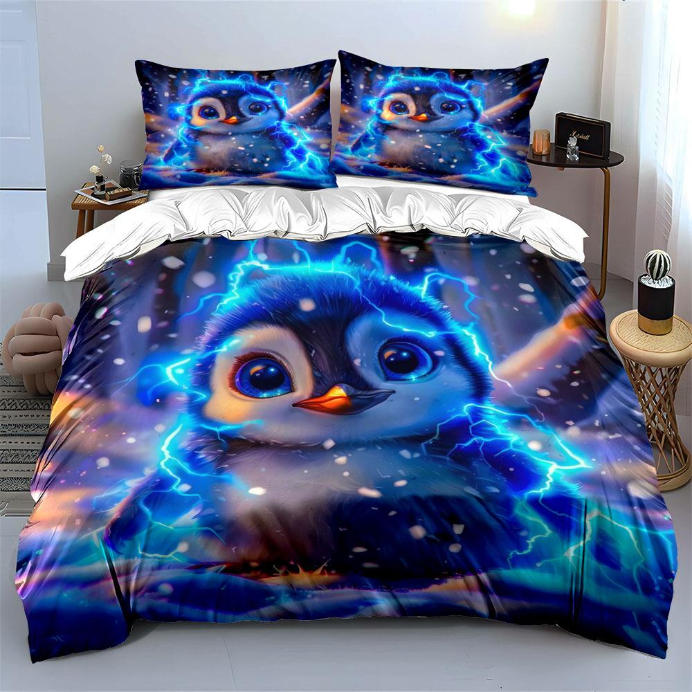 Electric Penguin Art Set Decor Soft Comfortable Duvet Cover Bedding Set Included 1*Duvet Cover & 2*Pillowcases, Gift