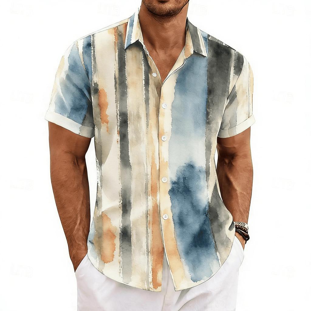 Summer Essential! Men's Artistic Striped Short Sleeve Shirt