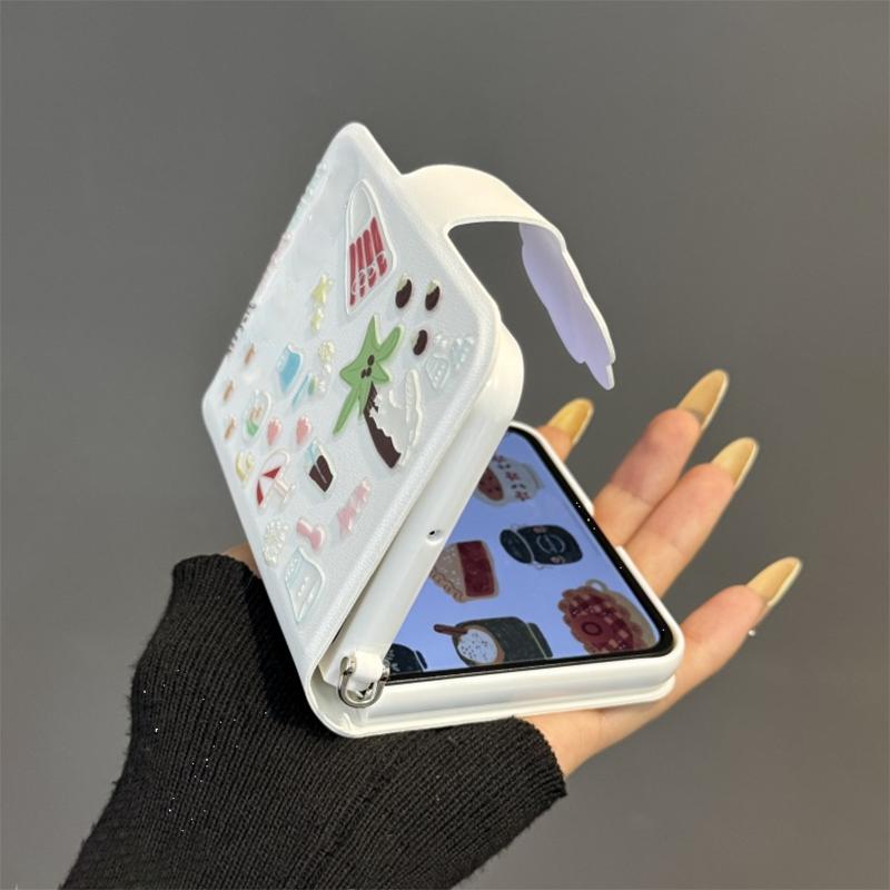 Zflip7 Case Book Style Flip Phone Case for Samsung Galaxy Z Flip7 Cases White Leather Casing with Cute Sticker