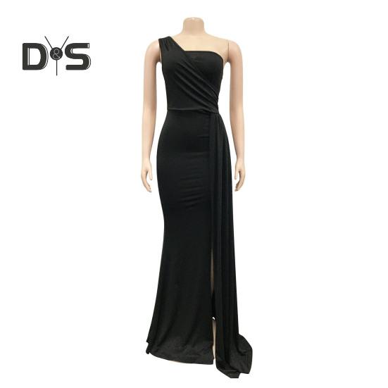 Dámské večerní šaty na jedno rameno Bez rukávů Dělený lem Jednobarevný Plisovaný Jednobarevný Plesový maxi Společenský koktejlový ples