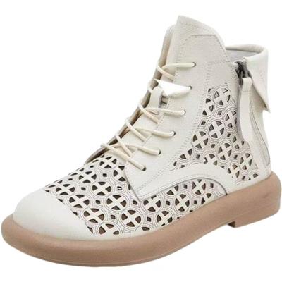 Women's Spring Summer New Leather Hollow Out Ankle Boots Thick Sole Non Slip Low Heel High Quality Zippers Round Toe Cool Boots