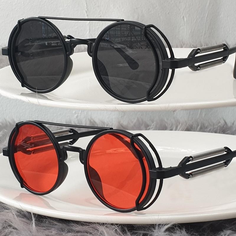 Vintage Steampunk Red Sunglasses Men Round Punk Alloy Metal Retro Sun Glasses Small Lens Women 2023 Goggles Gothic Style Shades