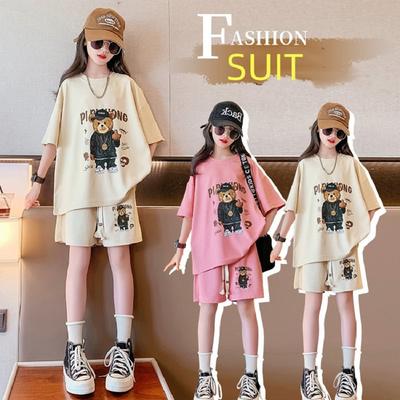 Costum de tricou cu mâneci scurte de vară pentru fete. Top din desene animate Pantaloni în cinci puncte Costum sport din două piese