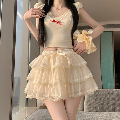 Gonna Corta a Balze in Pizzo Balletto Linea ad A Gonna Torta Dolce Design in Pizzo QT2883