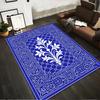 Floral Pattern Carpet with Geometric Border Design in Blue and White Suitable for use as an anti-slip for living room bedroom sofas
