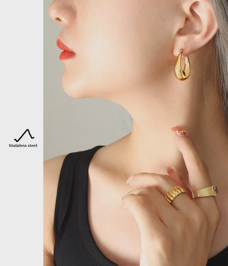 Trendy Gold-Plated U-Shaped Titanium Earrings: European & American Style, No Fading, Fashionable & Personalized.
