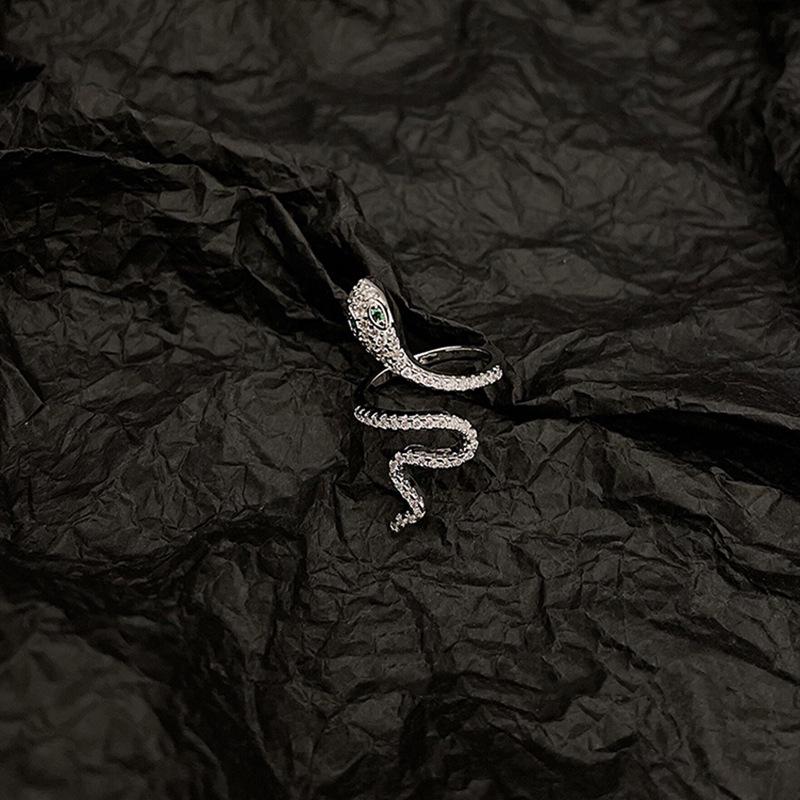 Snake-Shaped Zircon Open Ring - Fashionable Niche Design for Women, Indulgent Cold Style Index Finger Accessory