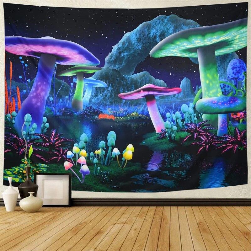 Psychedelic Mushroom Tapestry Divination Psychic Wall Hanging Hippie Bohemian Cute Room Decor Magic Tapestry Art Home Decor