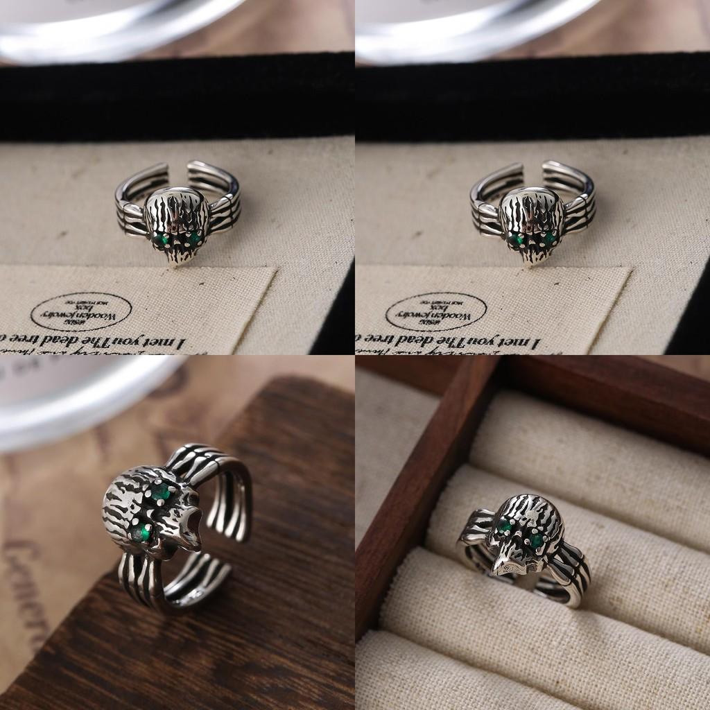 Unique Punk Style Vintage Distressed Skull Ring For Women Adjustable Copper Fashion Accessory